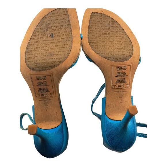 Kenneth Cole New York Women's Blue Leather Sandals Zipper Open Toe Heel Size 7 - Picture 6 of 10